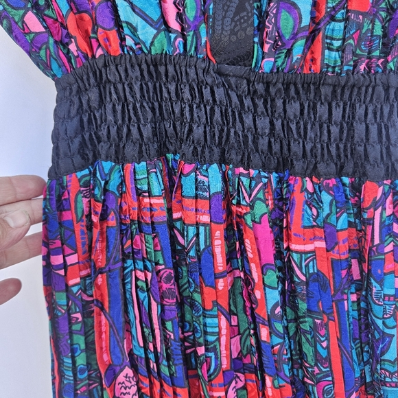 Vtg 1980s Diane Freis 100% Silk Multicolored Dress - Picture 5 of 10